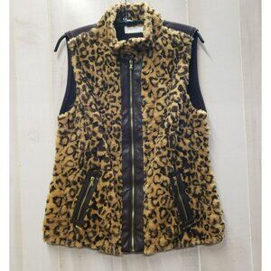 Chicos Cheetah Print Vest, Medium Sz 1, Brown knit back, zip front, pockets